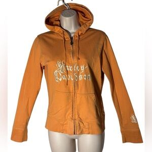 Harley Davidson Hoodie Womans Small Orange Embroidered Stitched Motorcycle Y2K